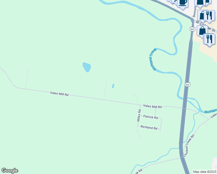 map of restaurants, bars, coffee shops, grocery stores, and more near 1810 Vales Mill Road in Pulaski