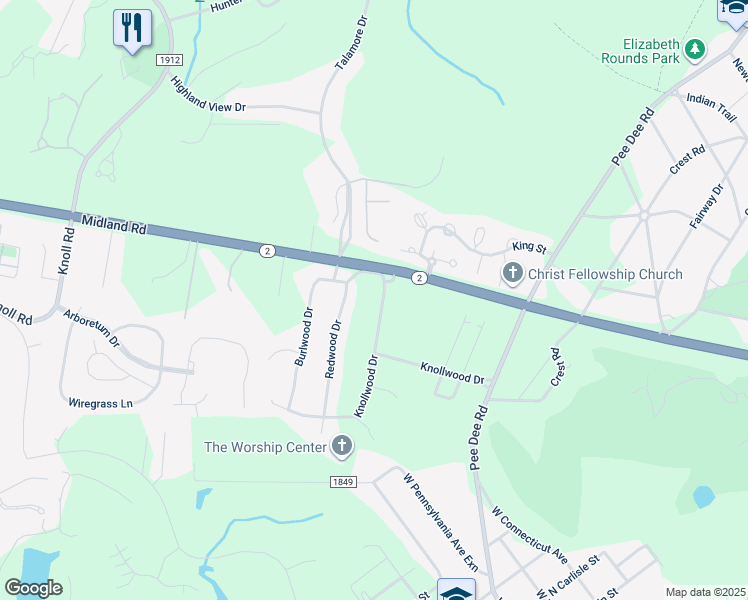 map of restaurants, bars, coffee shops, grocery stores, and more near 524 Sandalwood Drive in Southern Pines