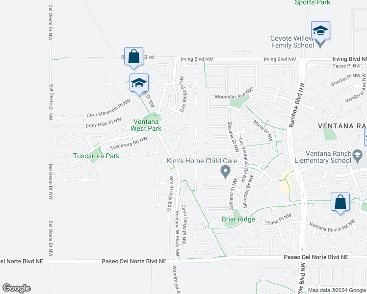 map of restaurants, bars, coffee shops, grocery stores, and more near 10144 Avenida Vista Cerros Northwest in Albuquerque