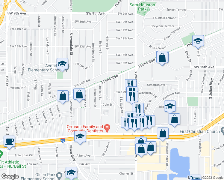 map of restaurants, bars, coffee shops, grocery stores, and more near 1618 South Goliad Street in Amarillo