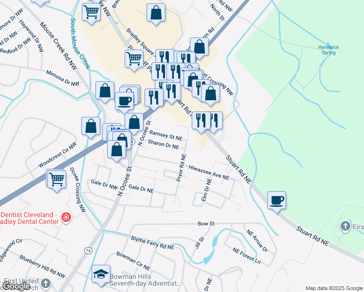 map of restaurants, bars, coffee shops, grocery stores, and more near 251 Sharon Drive Northeast in Cleveland