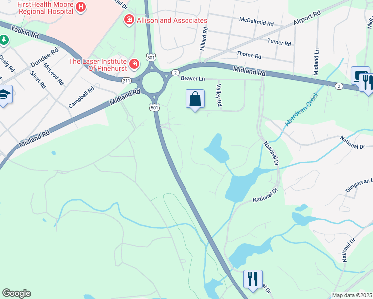 map of restaurants, bars, coffee shops, grocery stores, and more near in Pinehurst