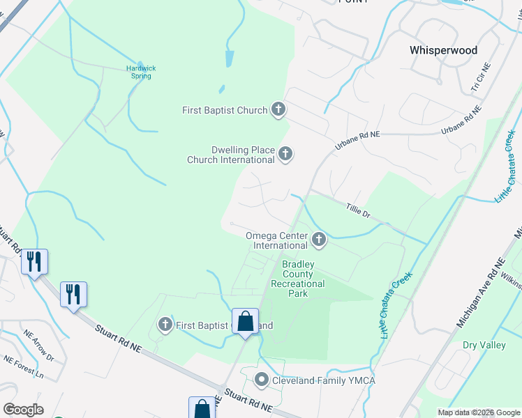 map of restaurants, bars, coffee shops, grocery stores, and more near 118 Covington Drive Northeast in Cleveland