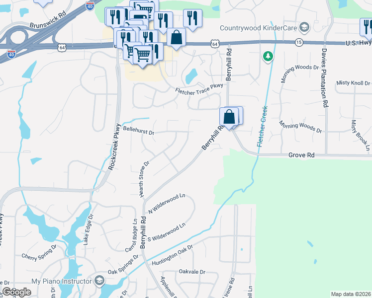 map of restaurants, bars, coffee shops, grocery stores, and more near 2645 Country Glade Drive in Memphis