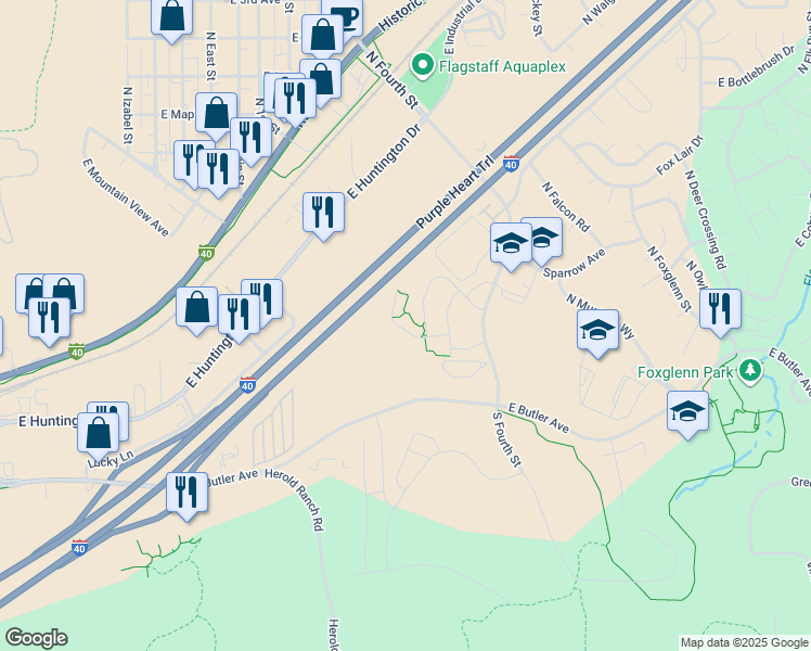 map of restaurants, bars, coffee shops, grocery stores, and more near 3120 East Cold Springs Trail in Flagstaff