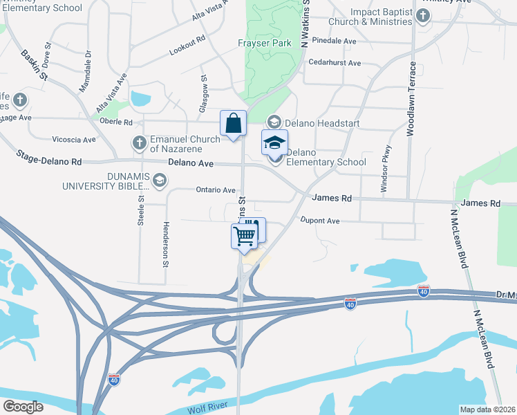 map of restaurants, bars, coffee shops, grocery stores, and more near 1707 Ontario Avenue in Memphis