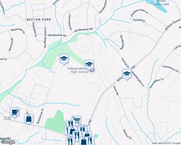 map of restaurants, bars, coffee shops, grocery stores, and more near 1967 Patriot Drive in Charlotte