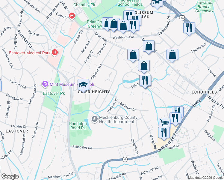 map of restaurants, bars, coffee shops, grocery stores, and more near 2931 Marney Avenue in Charlotte