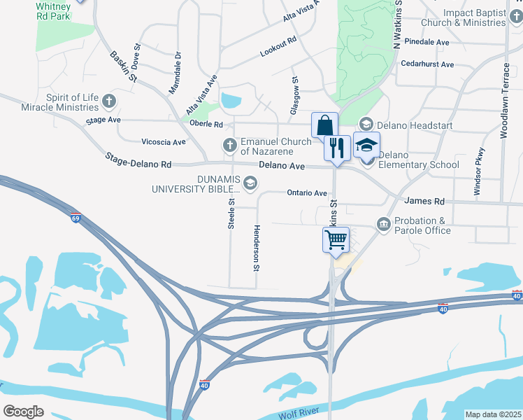 map of restaurants, bars, coffee shops, grocery stores, and more near 2630 Henderson Street in Memphis