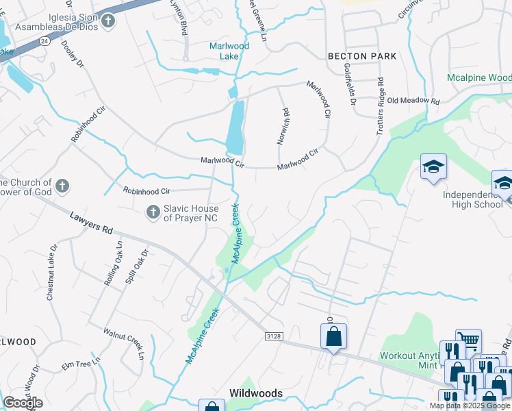 map of restaurants, bars, coffee shops, grocery stores, and more near 5224 Crane Point Drive in Charlotte