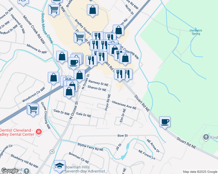 map of restaurants, bars, coffee shops, grocery stores, and more near 260 Ramsey Street Northeast in Cleveland
