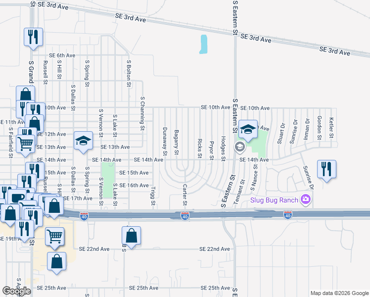 map of restaurants, bars, coffee shops, grocery stores, and more near 1037 Bagarry Street in Amarillo