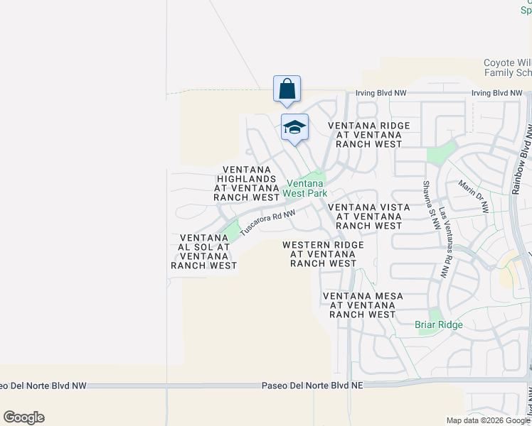 map of restaurants, bars, coffee shops, grocery stores, and more near 800 Ventana Ridge Road Northwest in Albuquerque