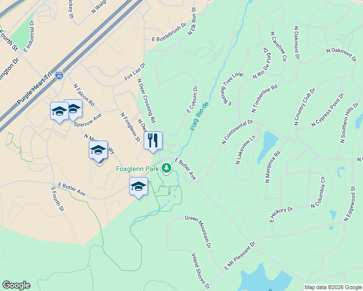 map of restaurants, bars, coffee shops, grocery stores, and more near 4270 East Spring Meadows Circle in Flagstaff