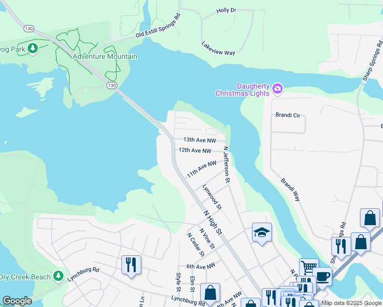 map of restaurants, bars, coffee shops, grocery stores, and more near 135 12th Avenue Northwest in Winchester
