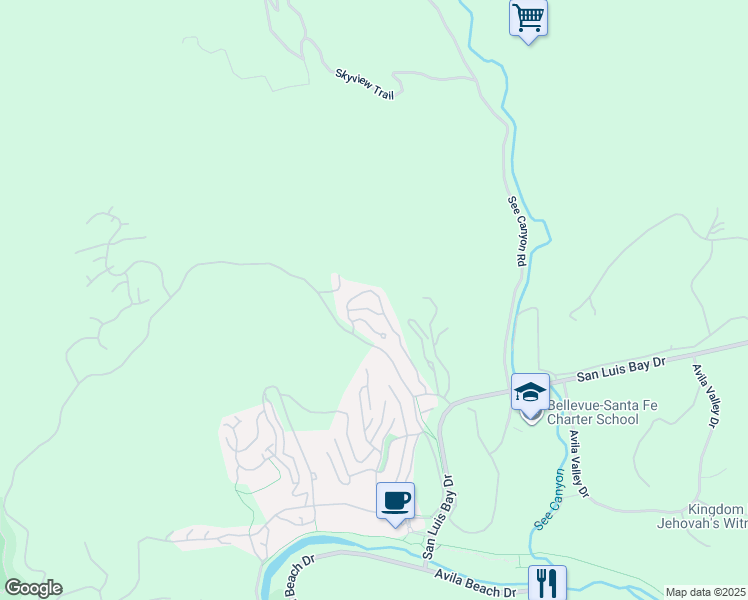 map of restaurants, bars, coffee shops, grocery stores, and more near 6175 Kestrel Lane in Avila Beach