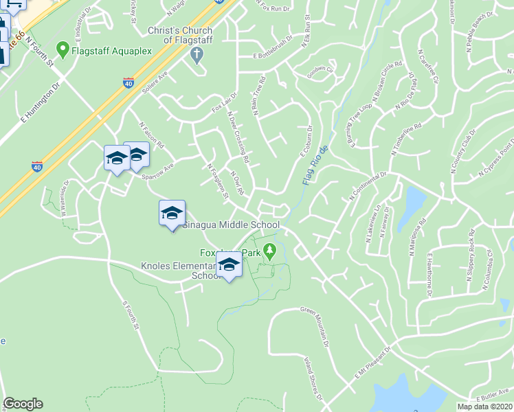 map of restaurants, bars, coffee shops, grocery stores, and more near 1520 North Deer Crossing Road in Flagstaff