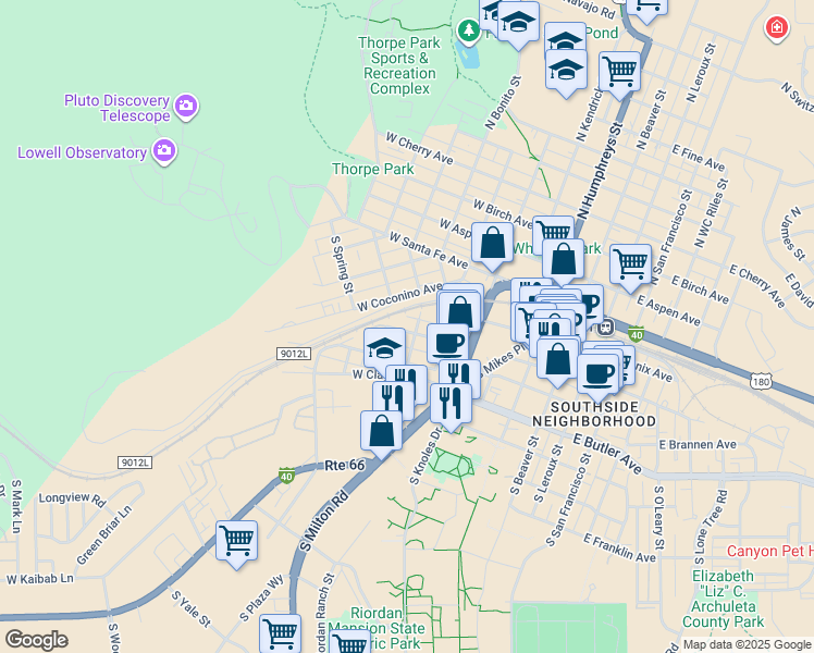 map of restaurants, bars, coffee shops, grocery stores, and more near 508 West Tucson Avenue in Flagstaff