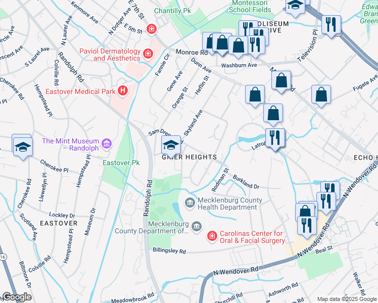 map of restaurants, bars, coffee shops, grocery stores, and more near in Charlotte