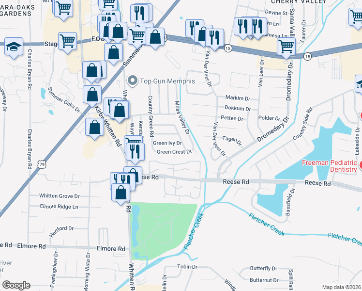 map of restaurants, bars, coffee shops, grocery stores, and more near 6935 Green Ivy Drive in Memphis