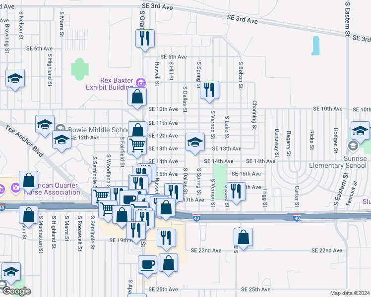 map of restaurants, bars, coffee shops, grocery stores, and more near 3900 Southeast 13th Avenue in Amarillo