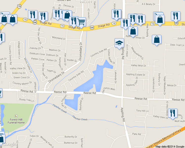 map of restaurants, bars, coffee shops, grocery stores, and more near 2630 Hollow Gap Cove in Memphis