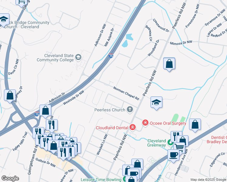map of restaurants, bars, coffee shops, grocery stores, and more near 3387 Blair Road in Cleveland