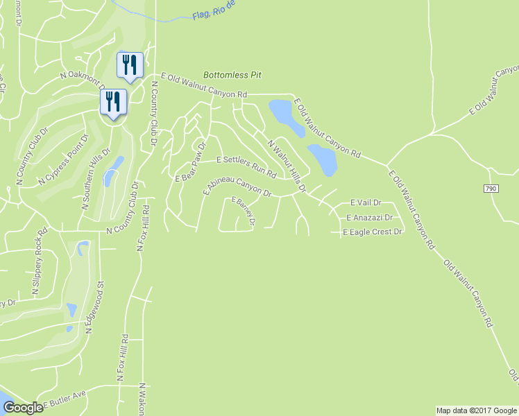 map of restaurants, bars, coffee shops, grocery stores, and more near 2394 North White Pine Drive in Flagstaff