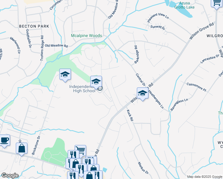 map of restaurants, bars, coffee shops, grocery stores, and more near 6700 Fenning Drive in Mint Hill