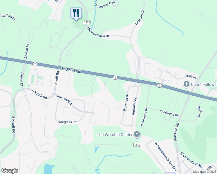 map of restaurants, bars, coffee shops, grocery stores, and more near 115 Pinefield Court in Southern Pines
