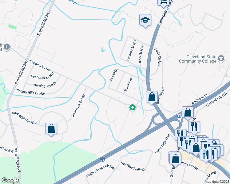 map of restaurants, bars, coffee shops, grocery stores, and more near 2035 West Lake Drive in Cleveland