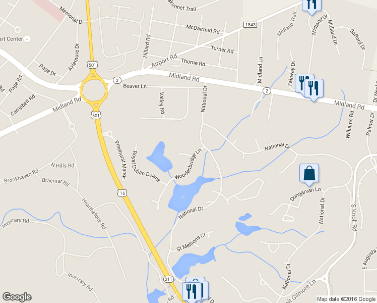 map of restaurants, bars, coffee shops, grocery stores, and more near 100 Killiney Court in Pinehurst