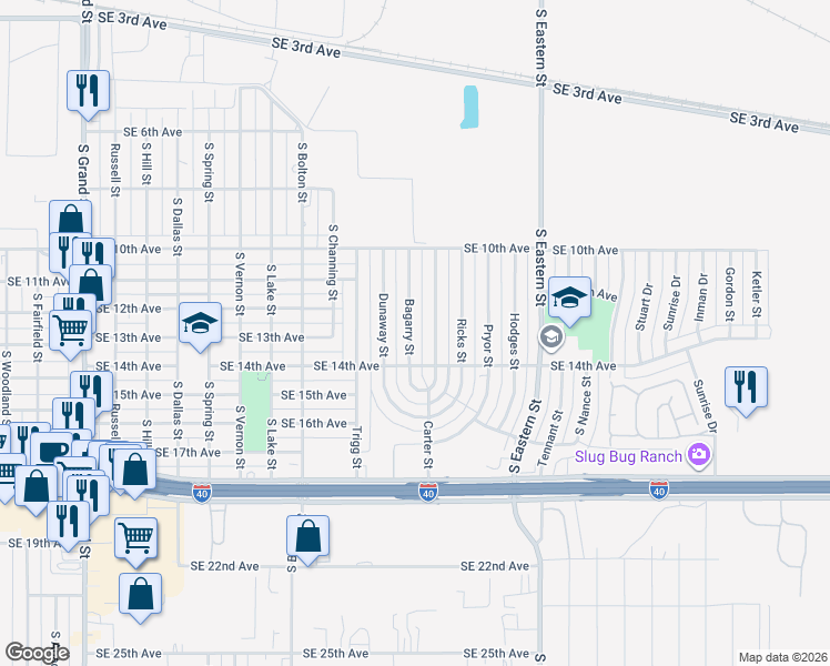 map of restaurants, bars, coffee shops, grocery stores, and more near 1037 Bagarry Street in Amarillo