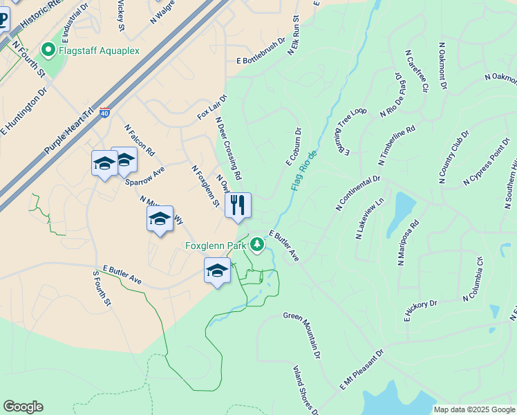 map of restaurants, bars, coffee shops, grocery stores, and more near 4270 East Spring Meadows Circle in Flagstaff