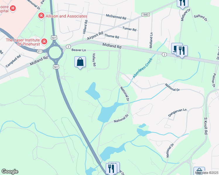 map of restaurants, bars, coffee shops, grocery stores, and more near 100 Killiney Court in Pinehurst