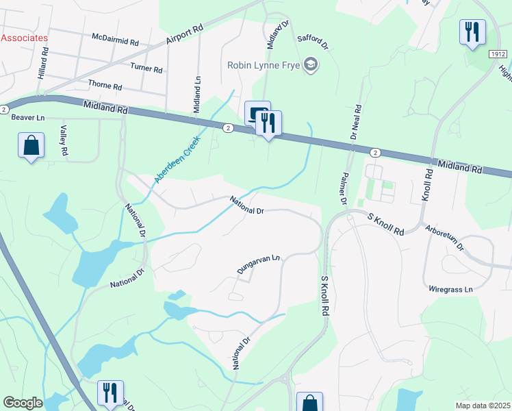 map of restaurants, bars, coffee shops, grocery stores, and more near 216 National Drive in Pinehurst