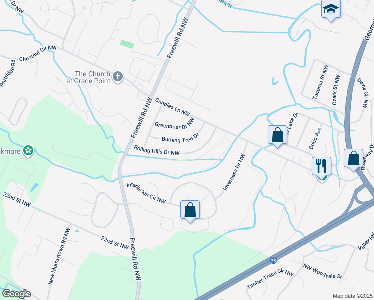 map of restaurants, bars, coffee shops, grocery stores, and more near 2630 Rolling Hills Drive Northwest in Cleveland