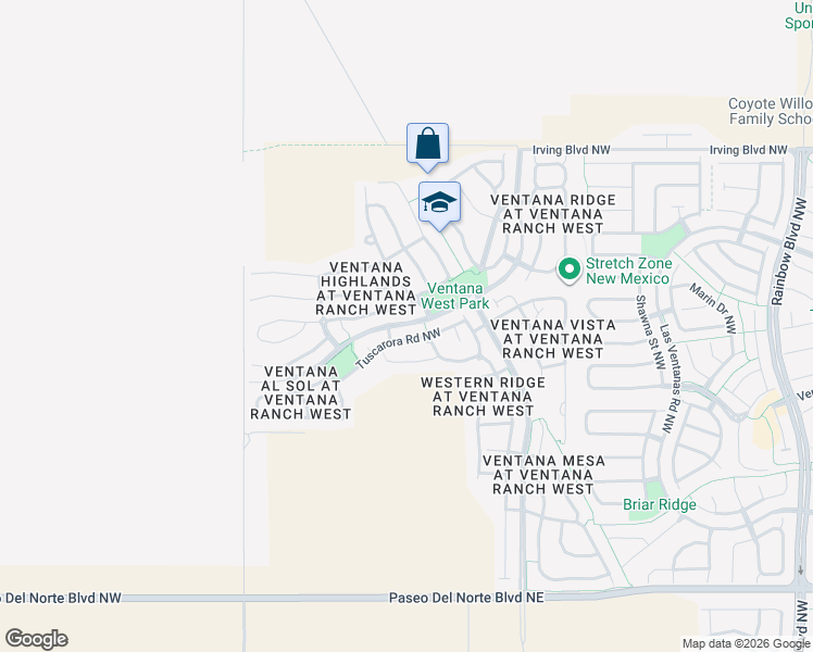 map of restaurants, bars, coffee shops, grocery stores, and more near 800 Ventana Ridge Road Northwest in Albuquerque