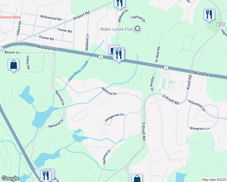 map of restaurants, bars, coffee shops, grocery stores, and more near 216 National Drive in Pinehurst