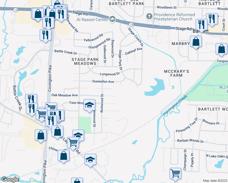 map of restaurants, bars, coffee shops, grocery stores, and more near 5303 Richwood Cove in Memphis
