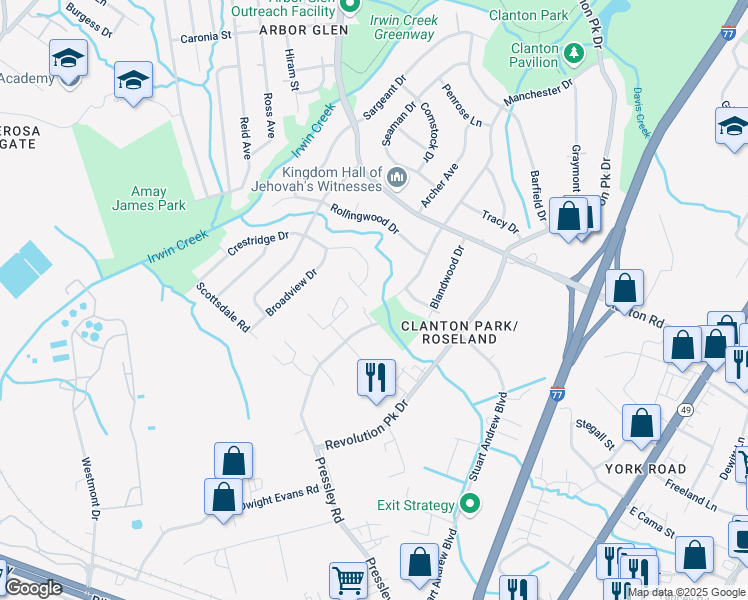 map of restaurants, bars, coffee shops, grocery stores, and more near 1004 Brianna Way in Charlotte