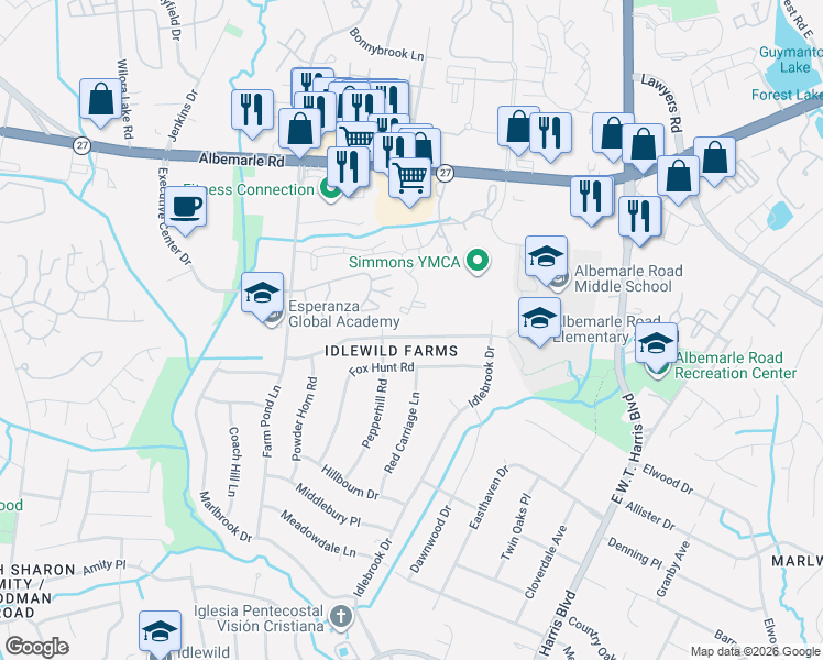 map of restaurants, bars, coffee shops, grocery stores, and more near in Charlotte