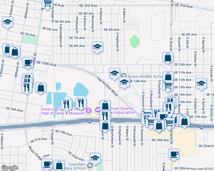 map of restaurants, bars, coffee shops, grocery stores, and more near 1316 South Nelson Street in Amarillo