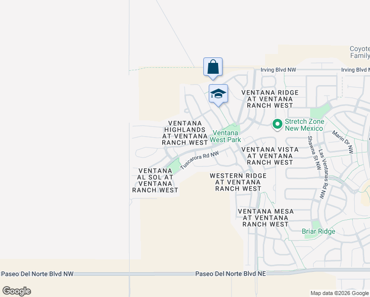 map of restaurants, bars, coffee shops, grocery stores, and more near 8040 Sand Springs Road Northwest in Albuquerque