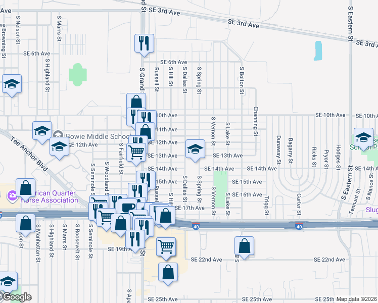 map of restaurants, bars, coffee shops, grocery stores, and more near 3903 Southeast 13th Avenue in Amarillo