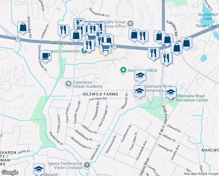 map of restaurants, bars, coffee shops, grocery stores, and more near in Charlotte