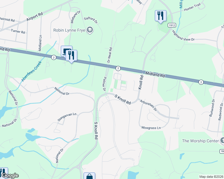 map of restaurants, bars, coffee shops, grocery stores, and more near 2060 Midland Road in Southern Pines