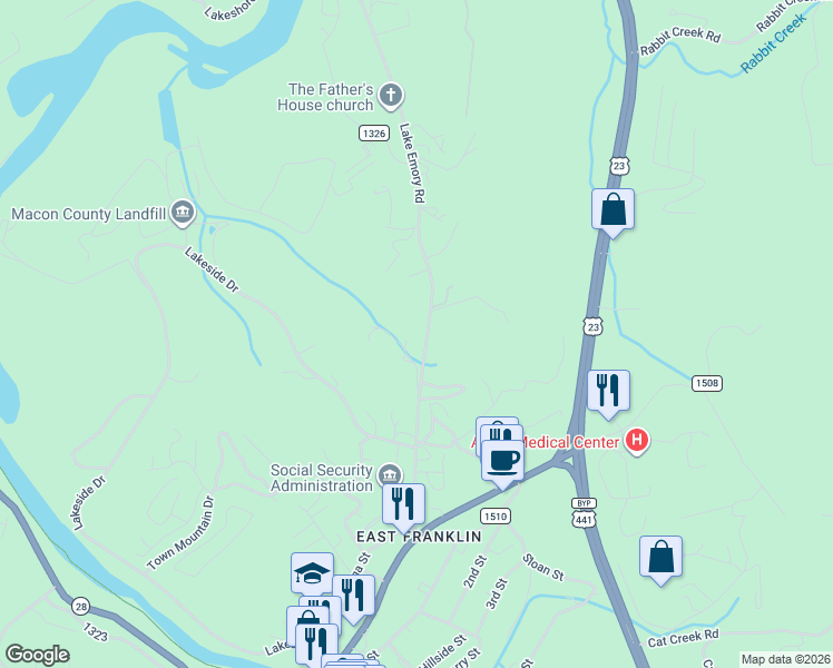 map of restaurants, bars, coffee shops, grocery stores, and more near 101 Vine Drive in Franklin