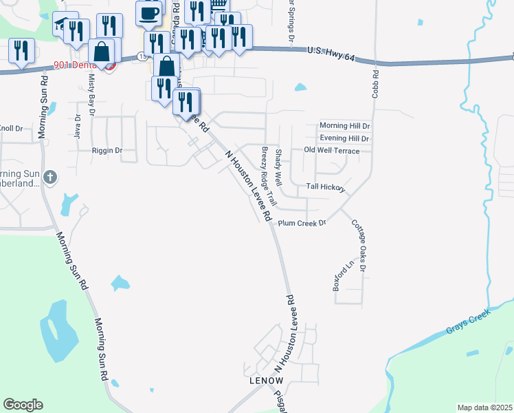 map of restaurants, bars, coffee shops, grocery stores, and more near 2650 Bending Elm Cove in Memphis