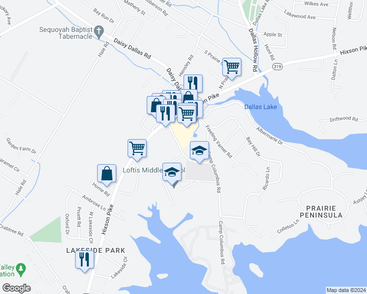 map of restaurants, bars, coffee shops, grocery stores, and more near 1935 McConnell School Lane in Lakesite